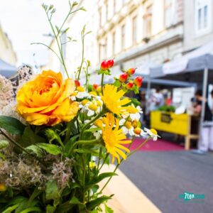 Gelbe Blumen und Sonnenschein - besser hätten wir es mit dem Wetter bei Kochen in der Hermanngasse 2017 nicht treffen können.
