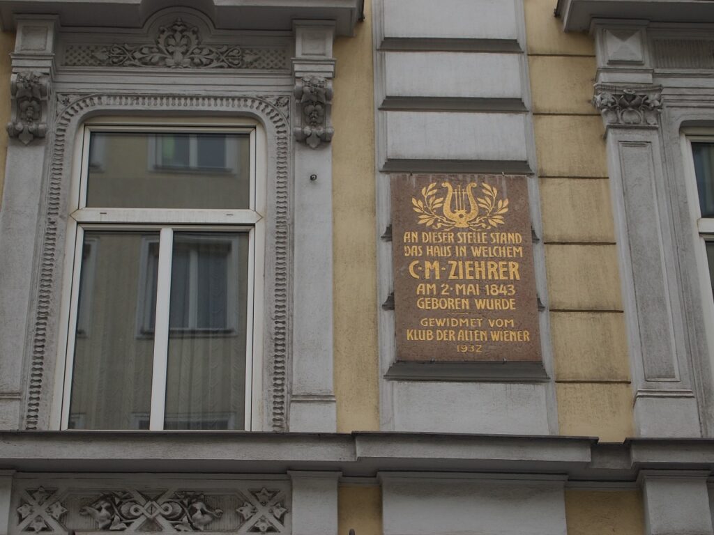 Gedenktafel für Carl Michael Ziehrer in der Westbahnstraße 2-4, 1070 Wien