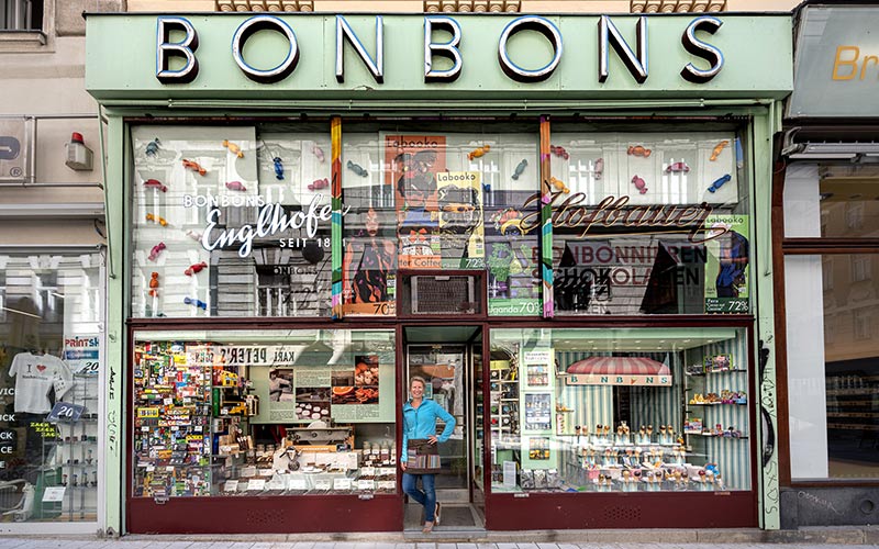 Bei Bonbons in der Neubaugasse 18 gibt es über 300 Zotter-Schokoladensorten, Orangette, Lutschbonbons und vieles mehr.