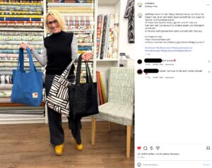 Alex vom Stoffsalon mit selbstgemachten Taschen