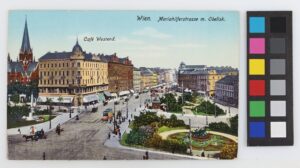 Blick vom Mariahilfer Gürtel aus auf den siebten Bezirk, 1905 – 1909 Verlag Anton Böhm, Wien (A. B. & Co., Wien) (Hersteller), 7., 6., Mariahilfer Straße - Blick vom Mariahilfer Gürtel aus, Ansichtskarte, 1905–1909, Wien Museum Inv.-Nr. 58891/786, CC0